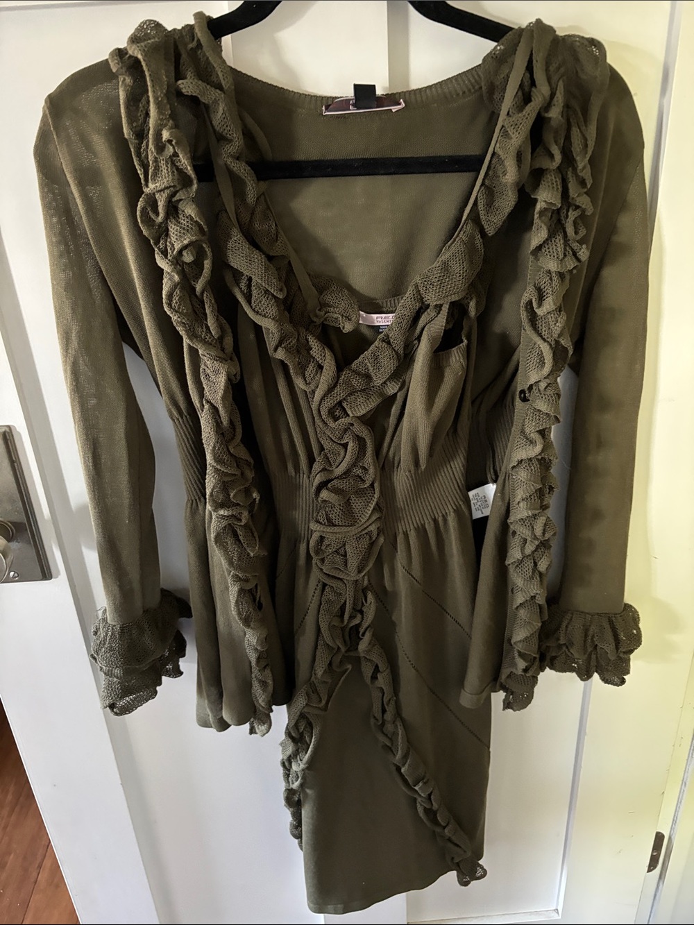 RED Valentino Olive Green Ruffle-Front Dress